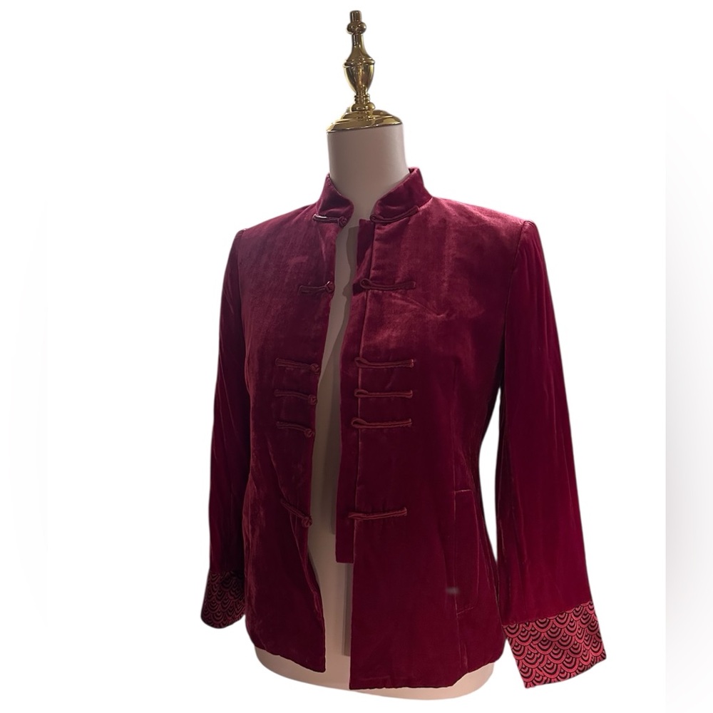 Vintage Cranberry Garnet Velvet Jacket w/ Art Deco Cuffs - Handmade!